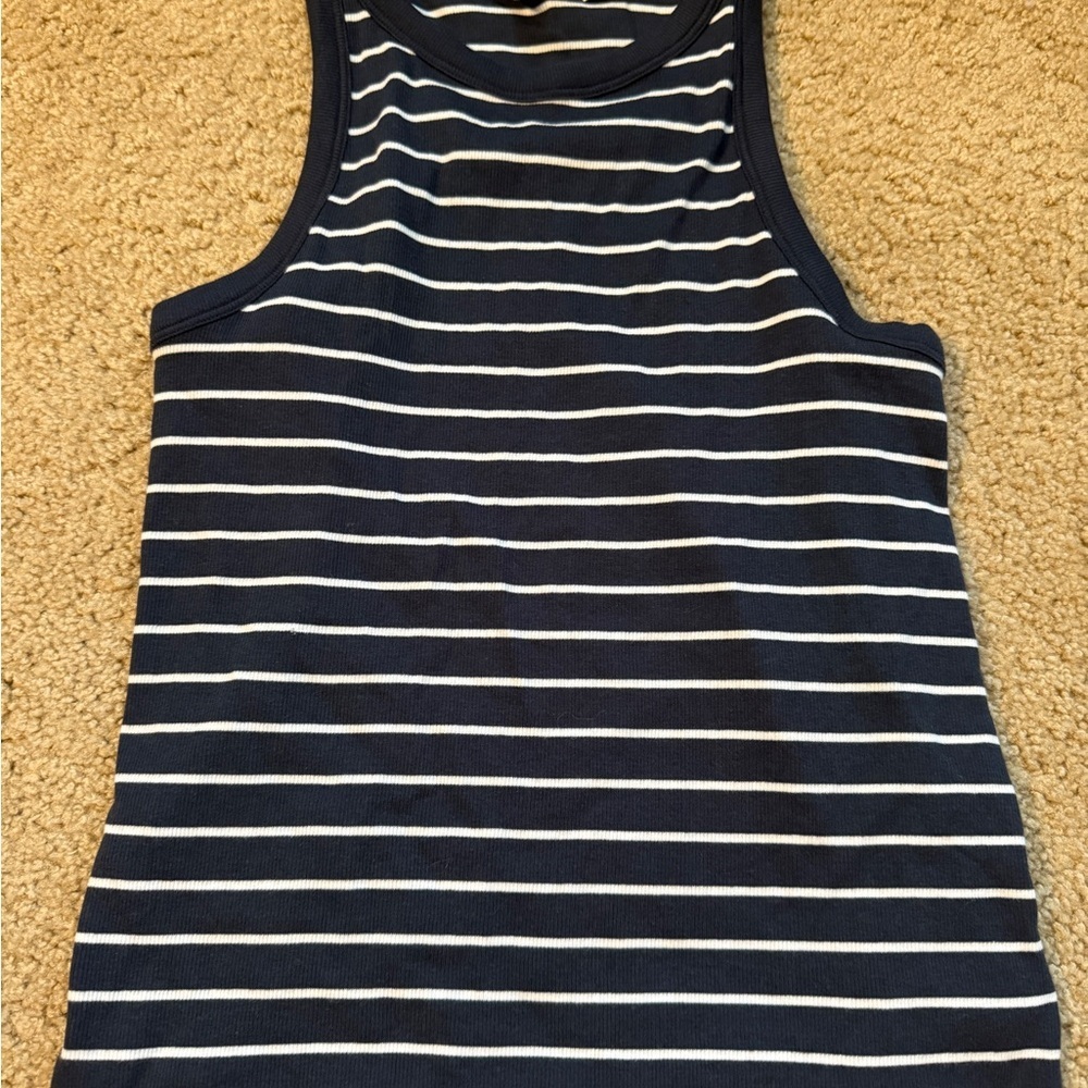 C&C California Fitted Blue and White Tank Top
